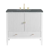 Myrrin 36" Vanity, Bright White w/ 3 CM Parisien Bleu Silestone Top