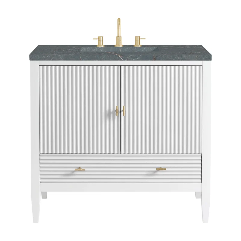 Myrrin 36" Vanity, Bright White w/ 3 CM Parisien Bleu Silestone Top