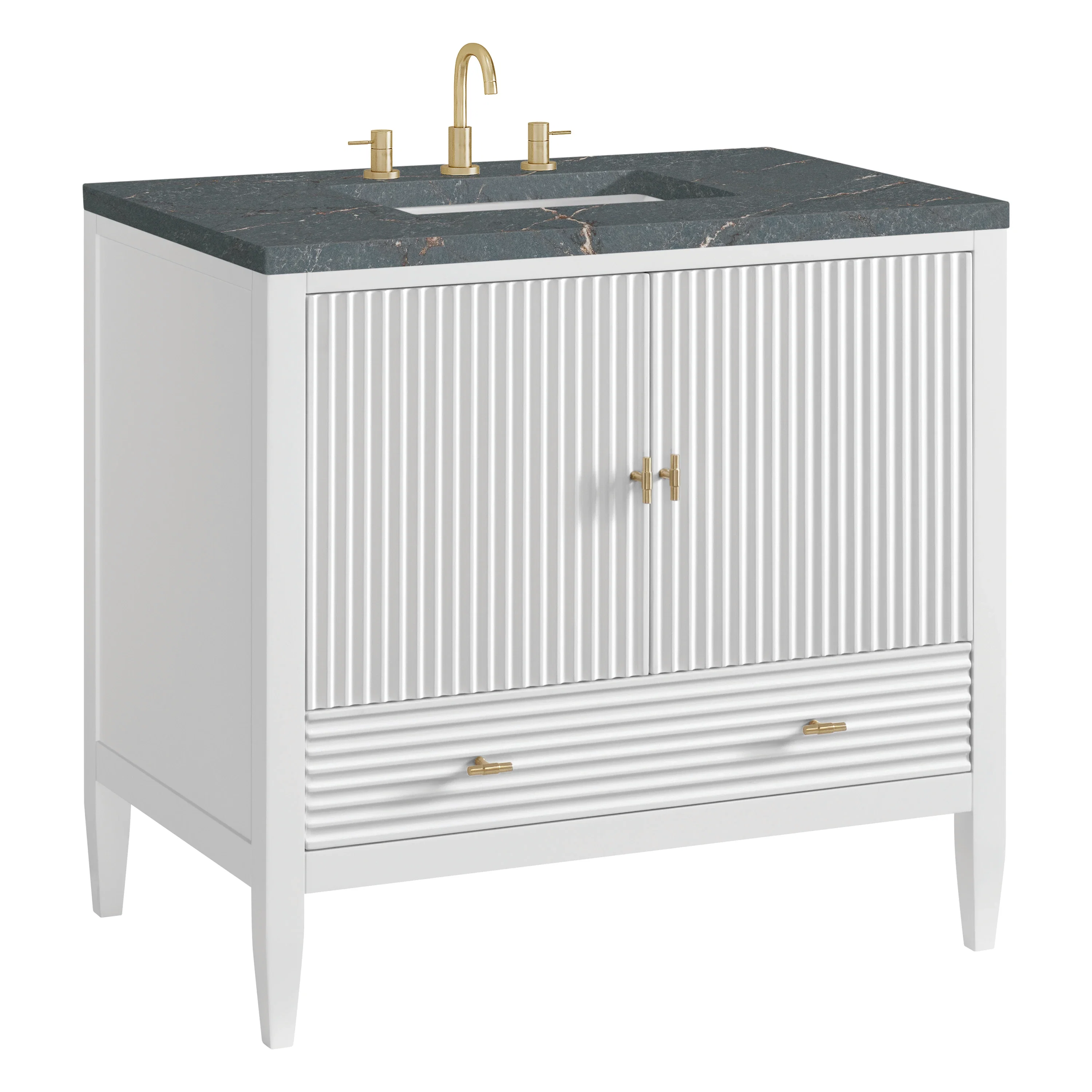 Myrrin 36" Vanity, Bright White w/ 3 CM Parisien Bleu Silestone Top