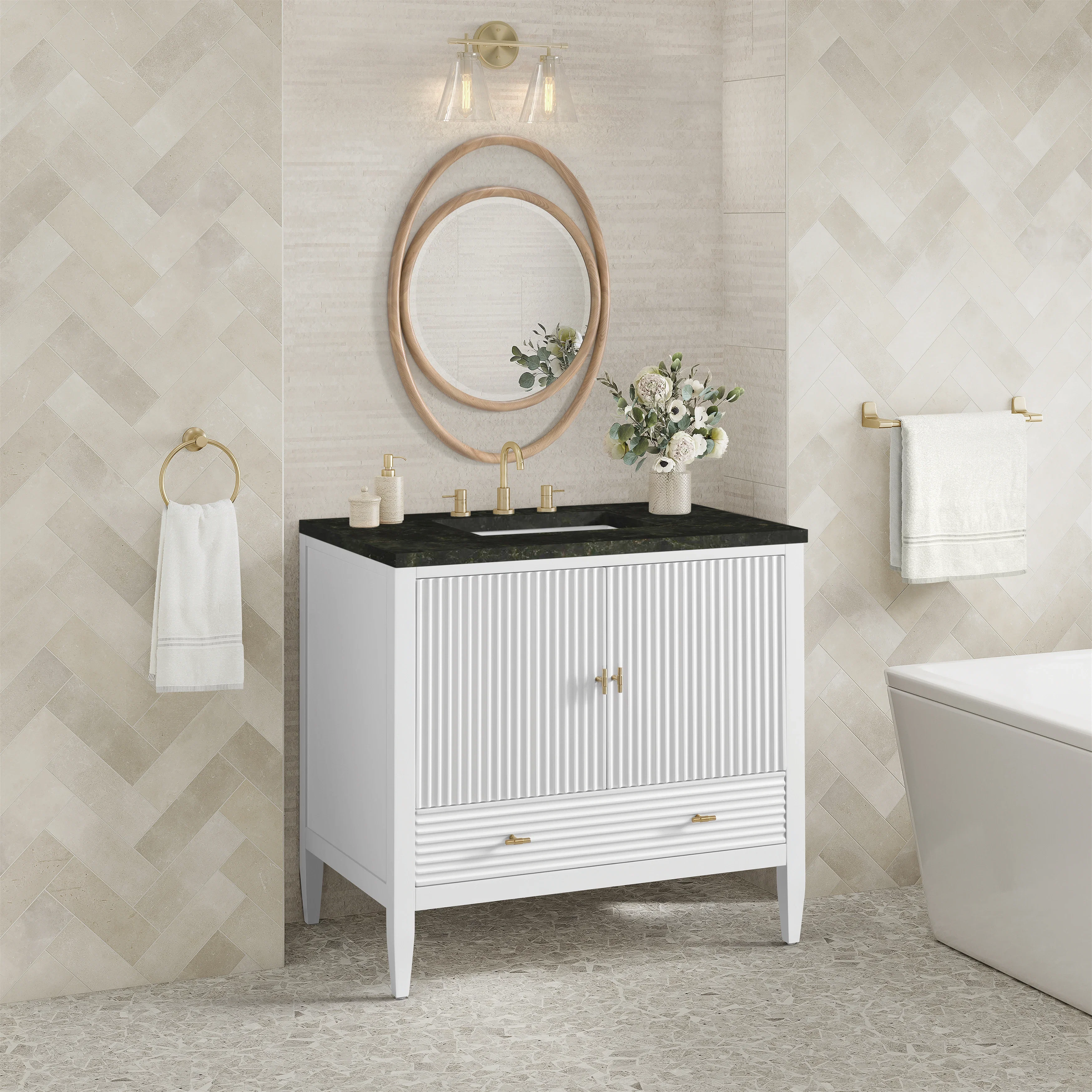 Myrrin 36" Vanity, Bright White, w/ 3 CM Phantome Eclos Top