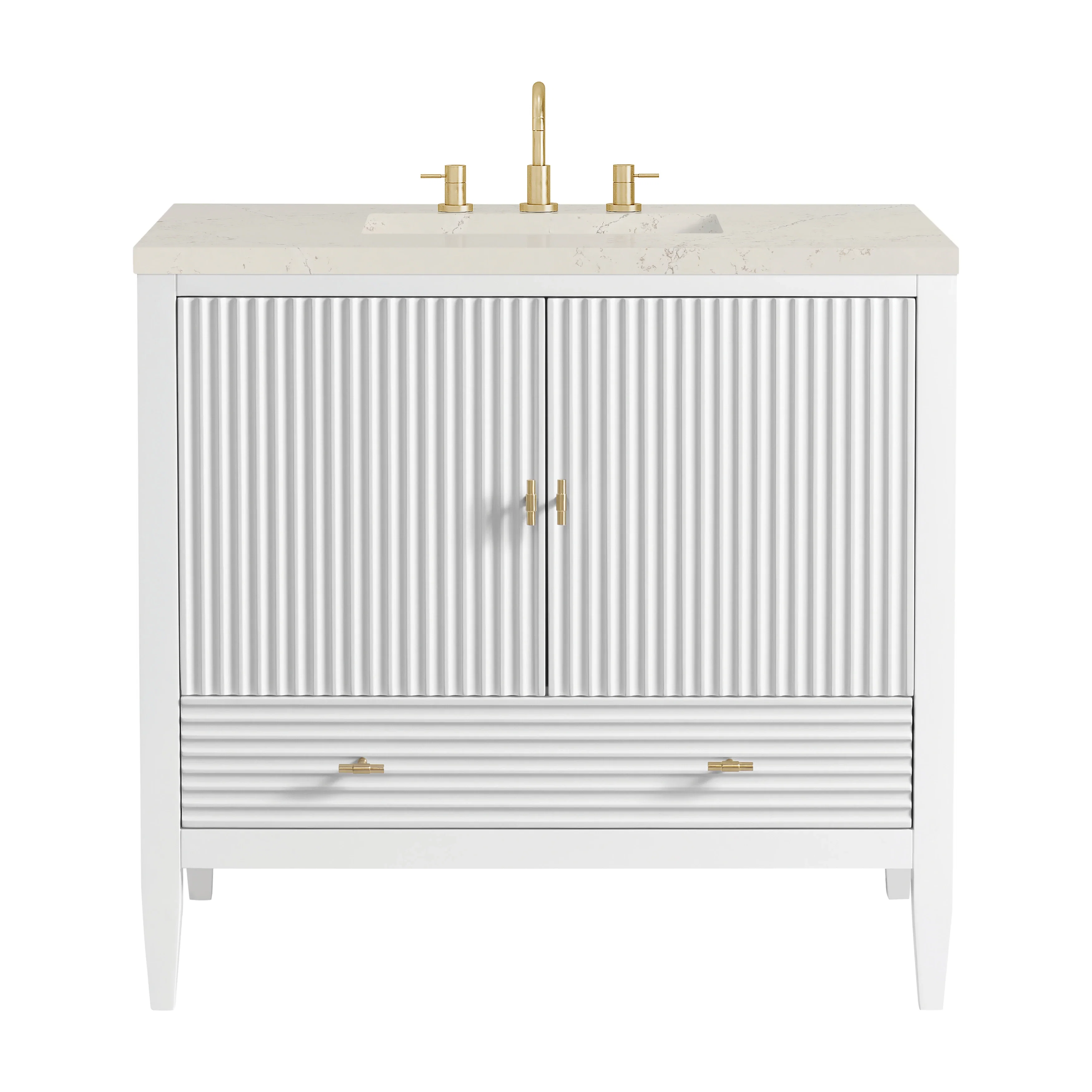 Myrrin 36" Vanity, Bright White, w/ 3 CM Siberian Silestone Top