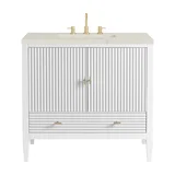 Myrrin 36" Vanity, Bright White, w/ 3 CM Siberian Silestone Top