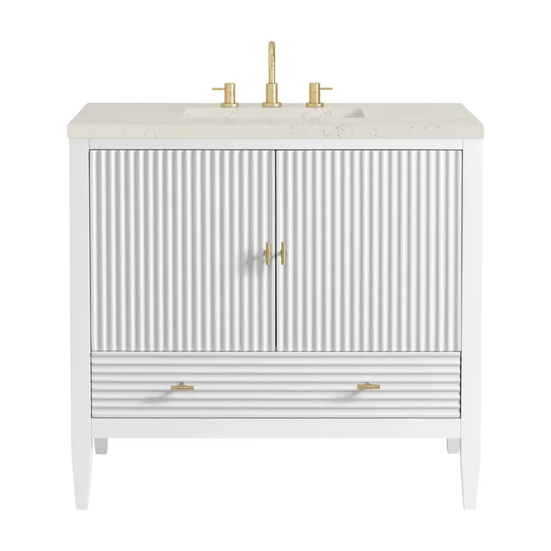 Myrrin 36" Vanity, Bright White, w/ 3 CM Siberian Silestone Top