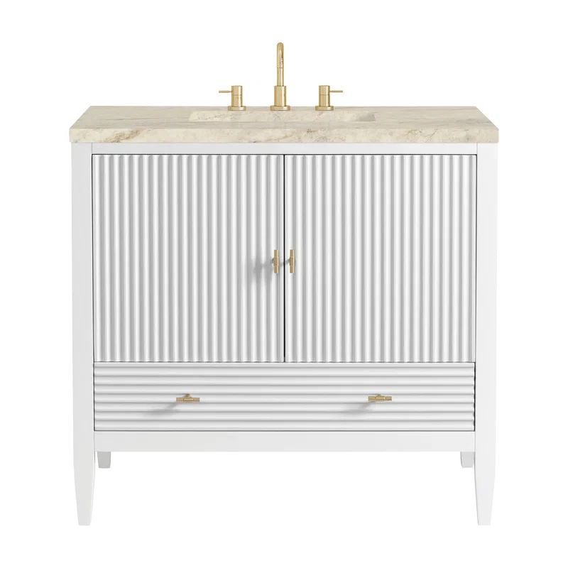 Myrrin 36" Vanity, Bright White, w/ 3 CM Tajnar Eclos Top