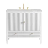 Myrrin 36" Vanity, Bright White w/ 3 CM Victorian Silver Silestone Top
