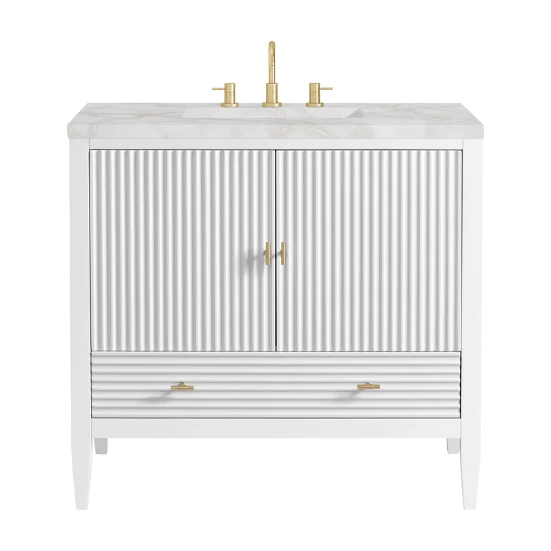 Myrrin 36" Vanity, Bright White w/ 3 CM Victorian Silver Silestone Top