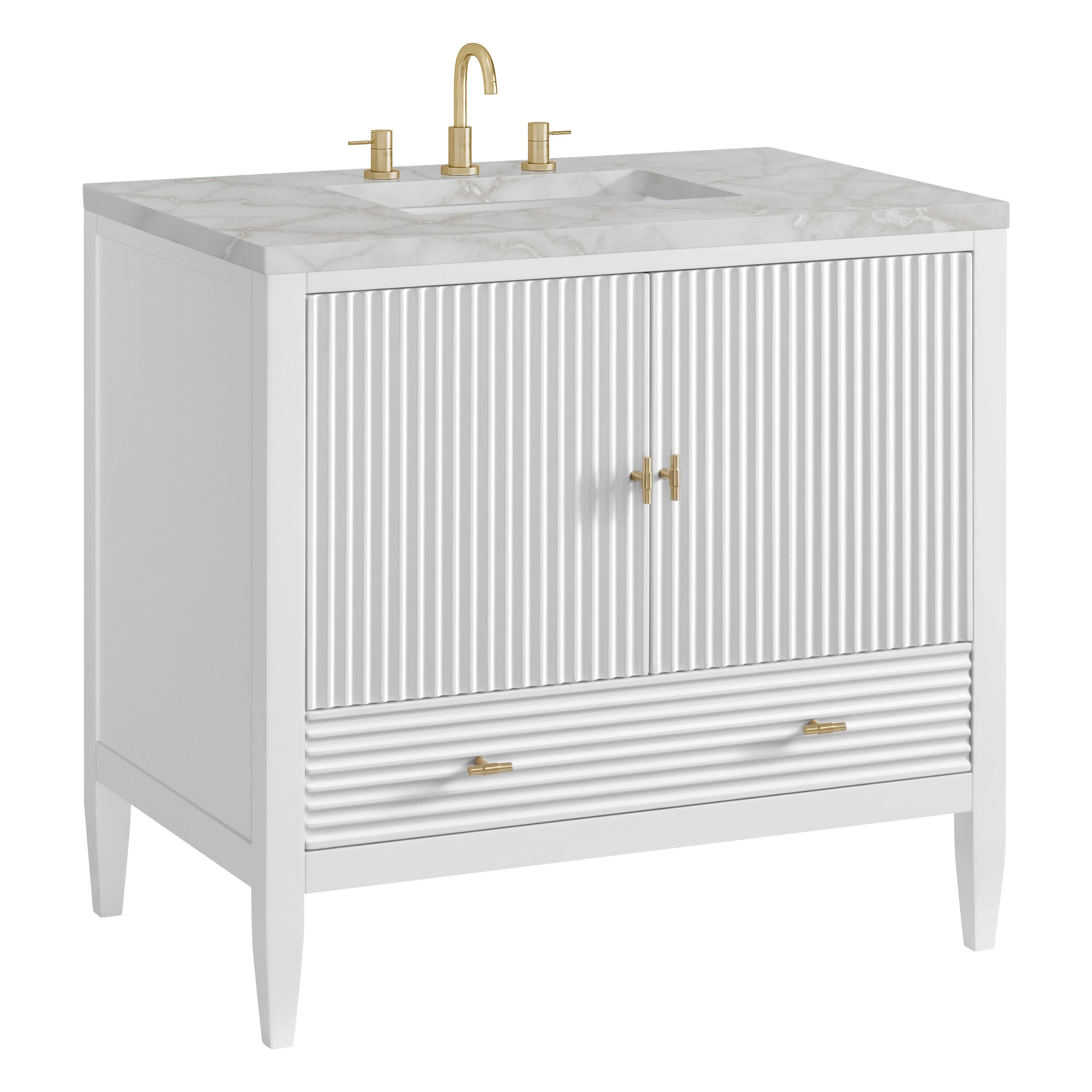 Myrrin 36" Vanity, Bright White w/ 3 CM Victorian Silver Silestone Top