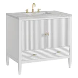 Myrrin 36" Vanity, Bright White w/ 3 CM Victorian Silver Silestone Top
