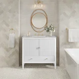 Myrrin 36" Vanity, Bright White w/ 3 CM Victorian Silver Silestone Top