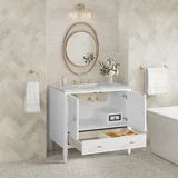 Myrrin 36" Vanity, Bright White w/ 3 CM Victorian Silver Silestone Top