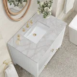 Myrrin 36" Vanity, Bright White w/ 3 CM Victorian Silver Silestone Top