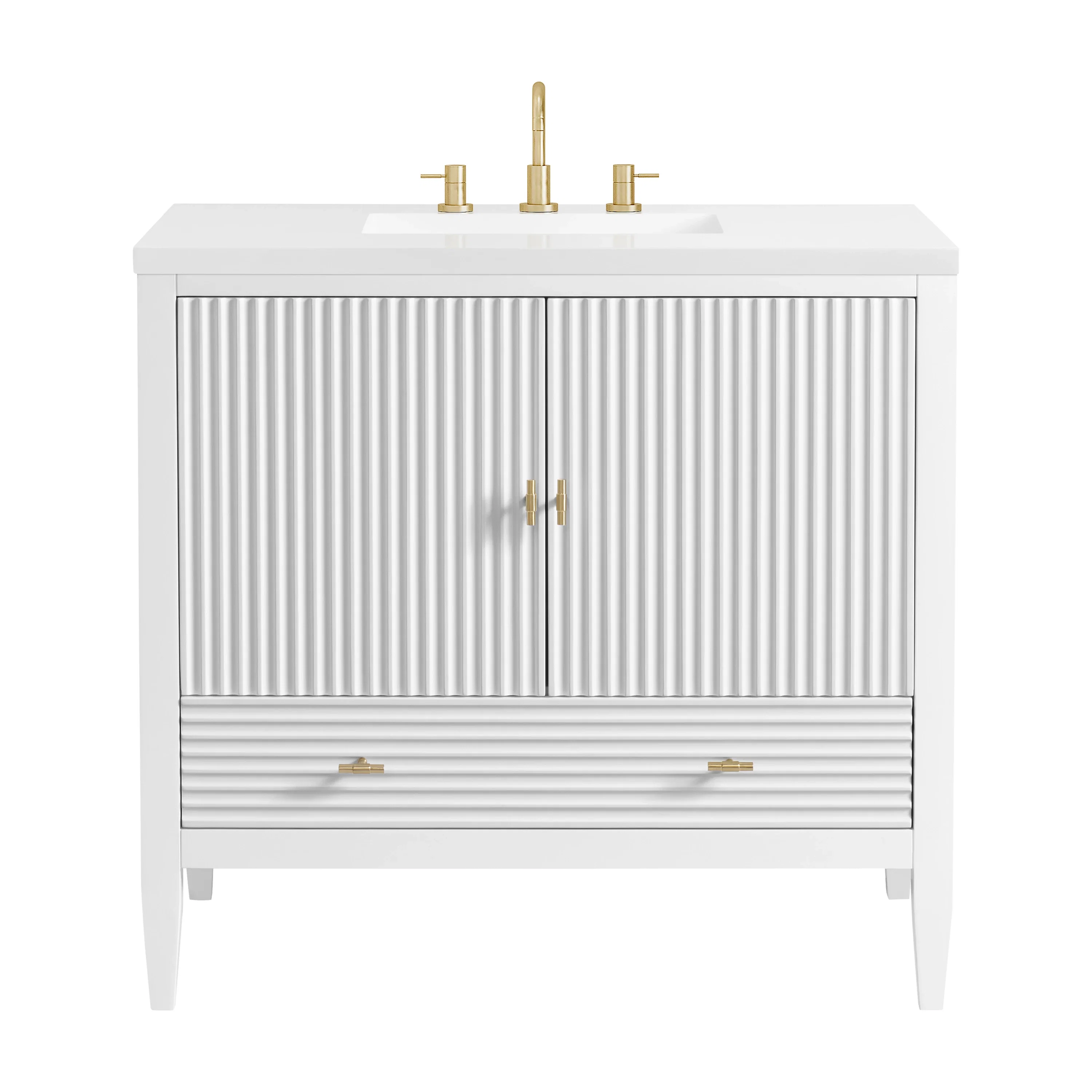 Myrrin 36" Vanity, Bright White w/ 3 CM White Zeus Silestone Top