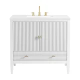 Myrrin 36" Vanity, Bright White w/ 3 CM White Zeus Silestone Top