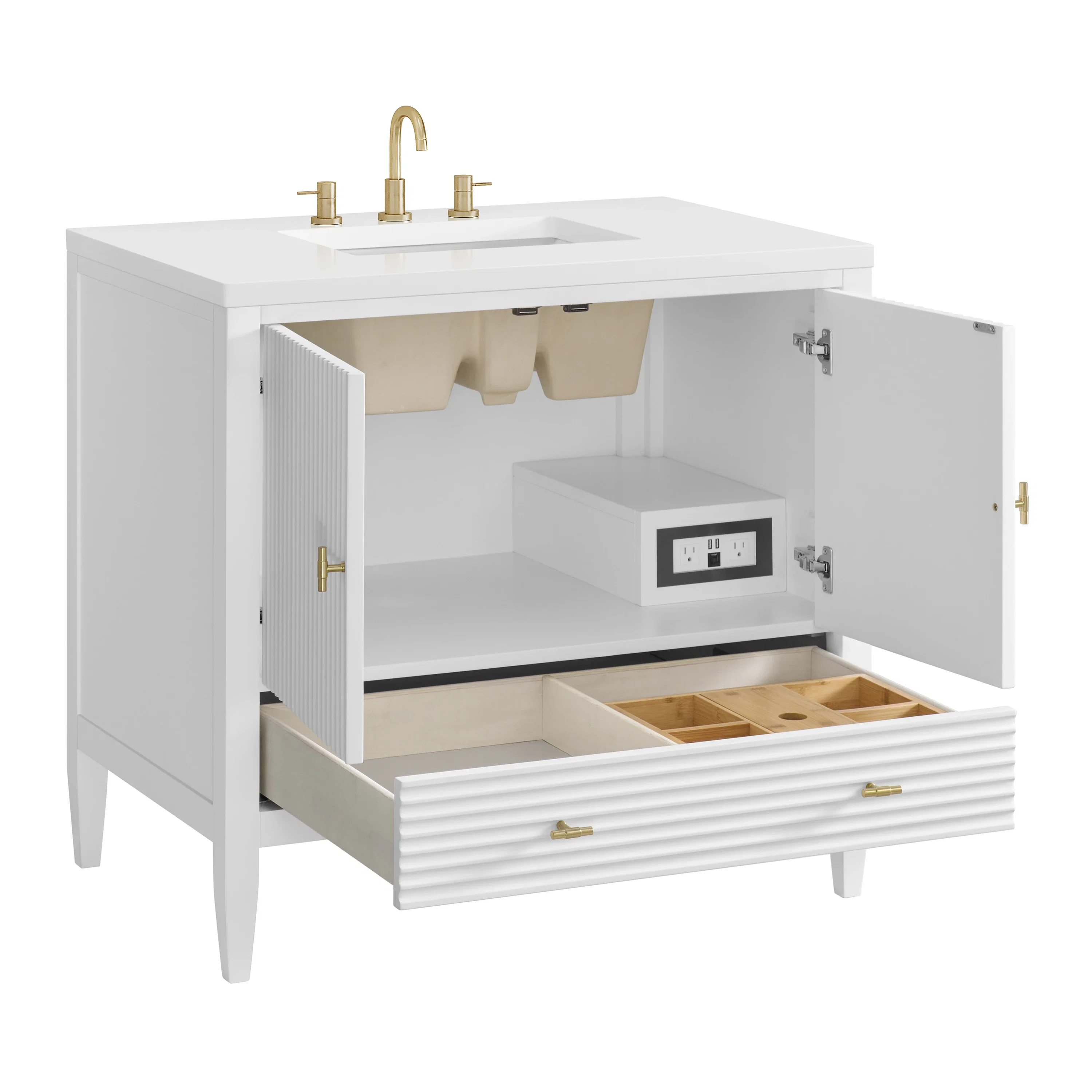 Myrrin 36" Vanity, Bright White w/ 3 CM White Zeus Silestone Top