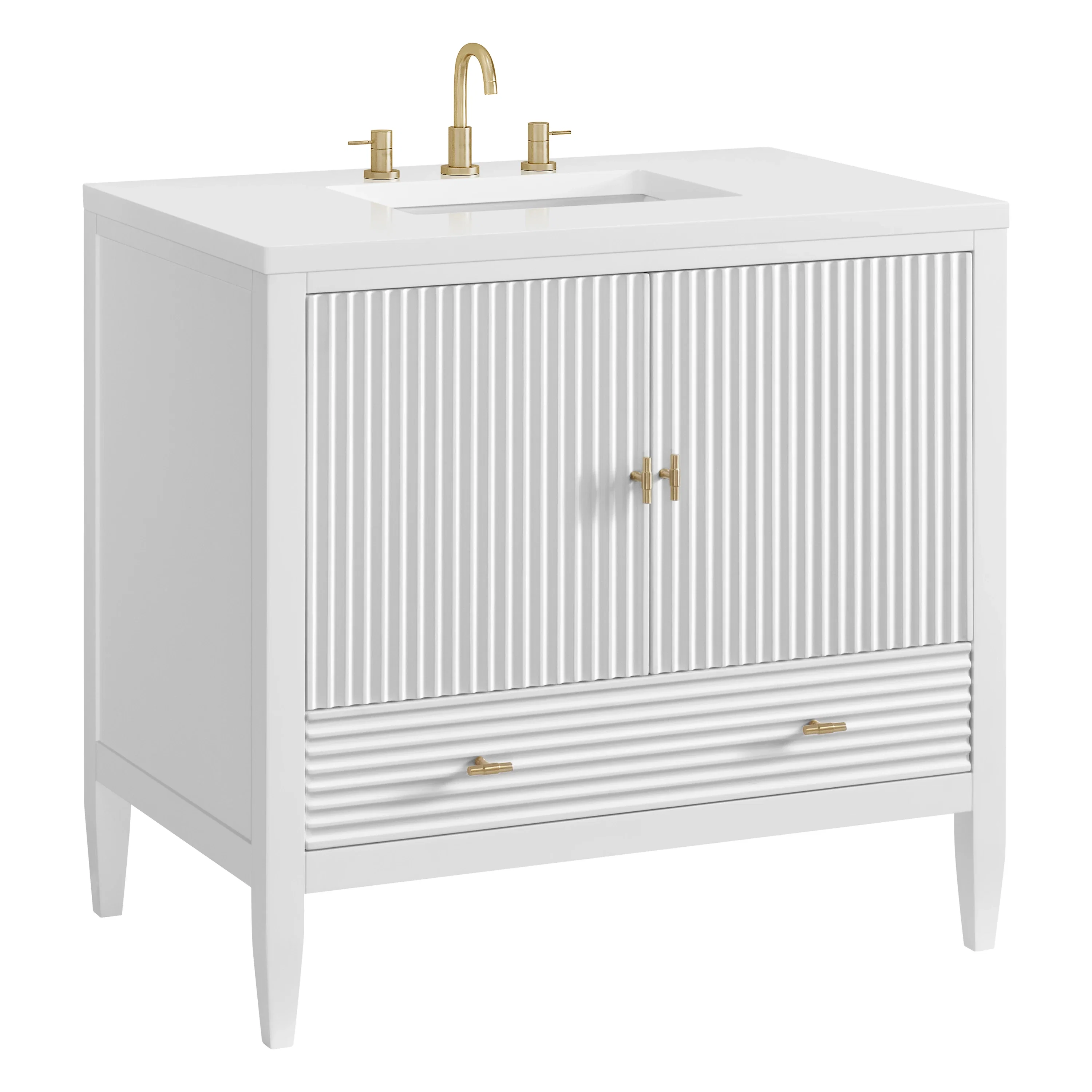 Myrrin 36" Vanity, Bright White w/ 3 CM White Zeus Silestone Top