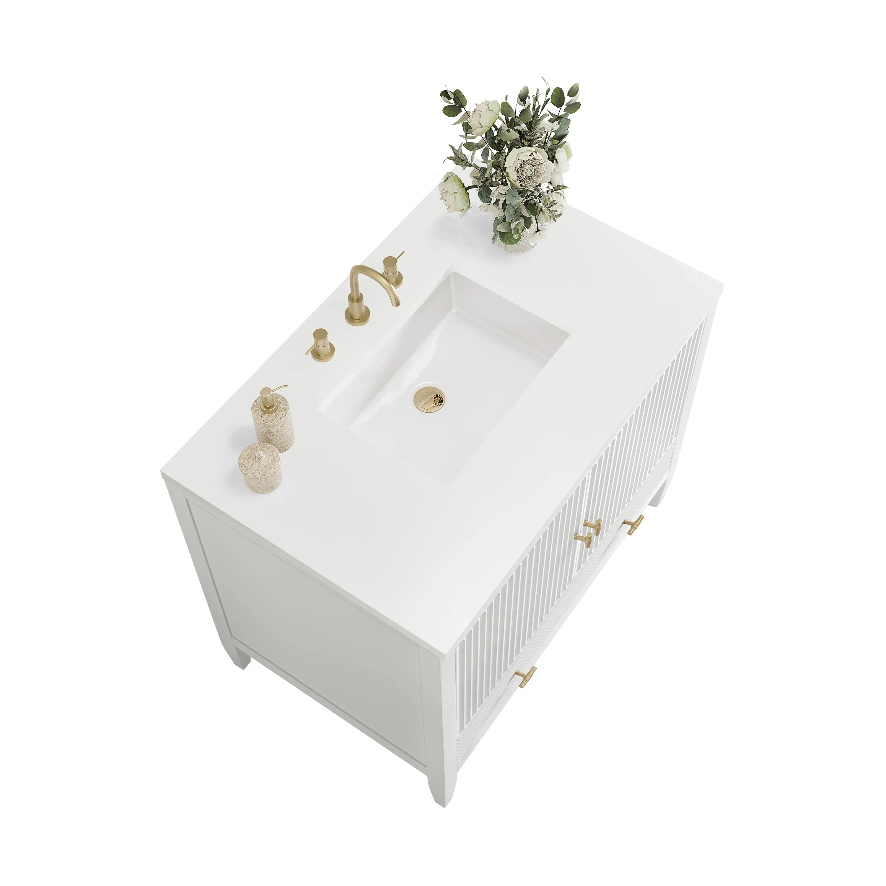 Myrrin 36" Vanity, Bright White w/ 3 CM White Zeus Silestone Top