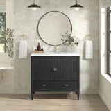 Myrrin 36" Vanity, Carbon Oak w/ Single Hole 3 CM White Zeus Silestone Top & Backsplash
