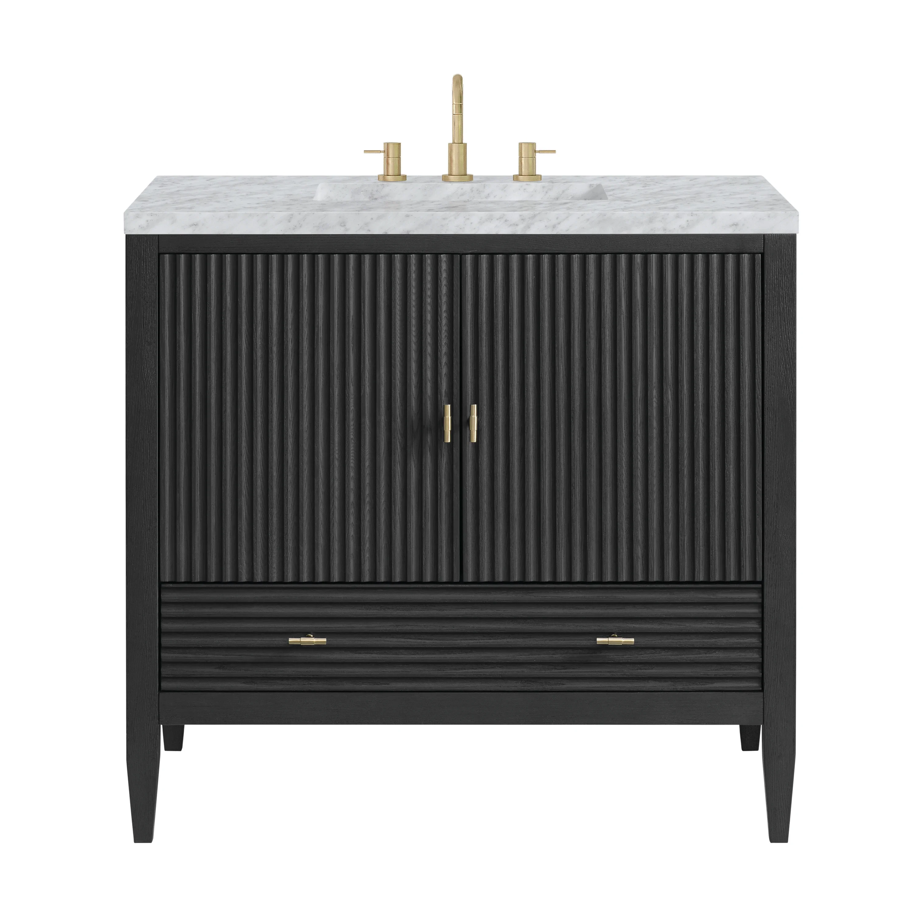Myrrin 36" Vanity, Carbon Oak w/ 3 CM Carrara White Marble Top