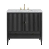 Myrrin 36" Vanity, Carbon Oak w/ 3 CM Carrara White Marble Top