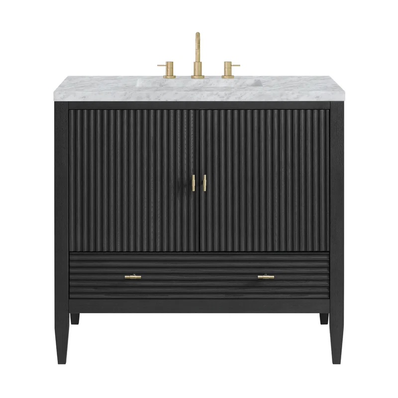 Myrrin 36" Vanity, Carbon Oak w/ 3 CM Carrara White Marble Top