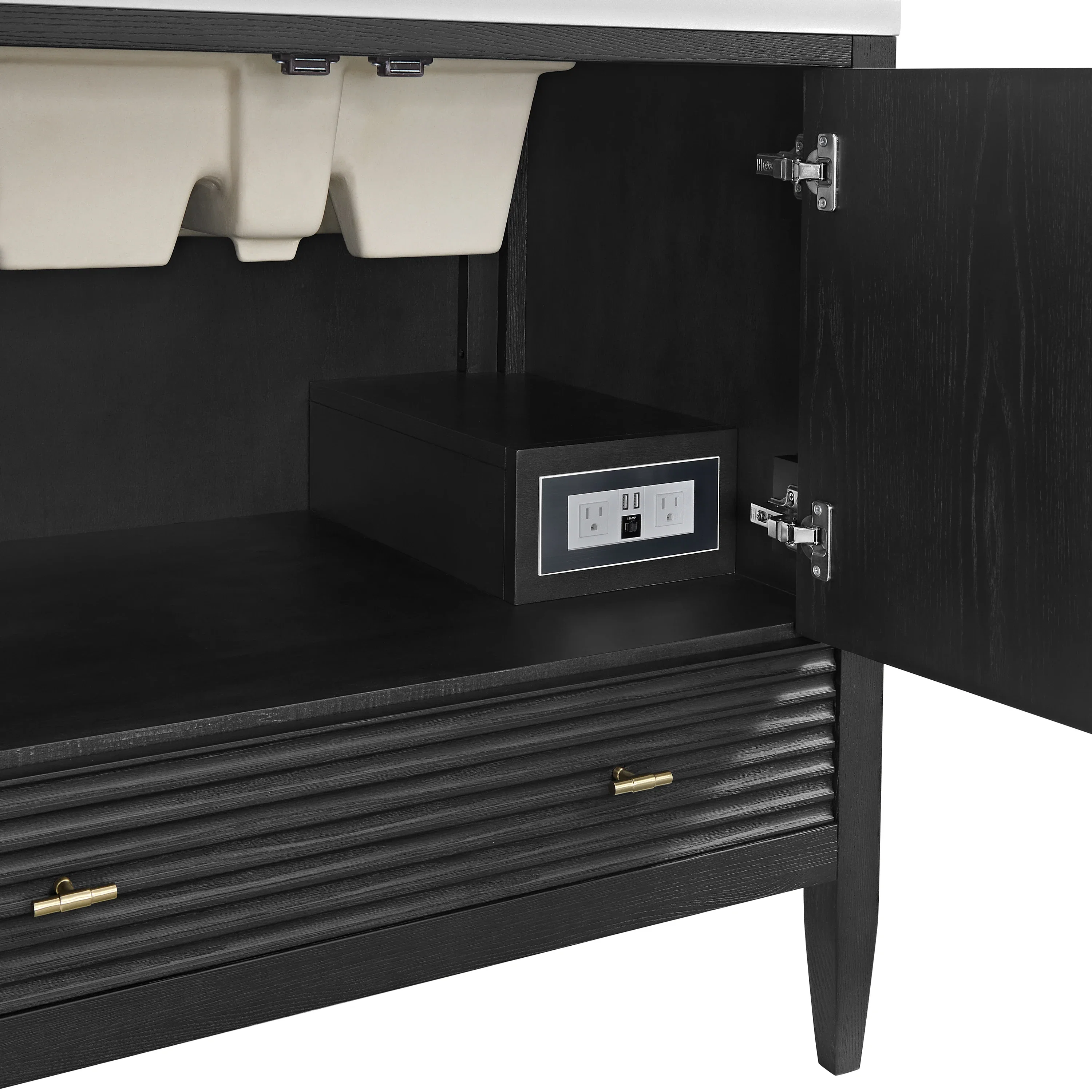 Myrrin 36" Vanity, Carbon Oak w/ 3 CM Carrara White Marble Top