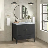 Myrrin 36" Vanity, Carbon Oak w/ 3 CM Carrara White Marble Top