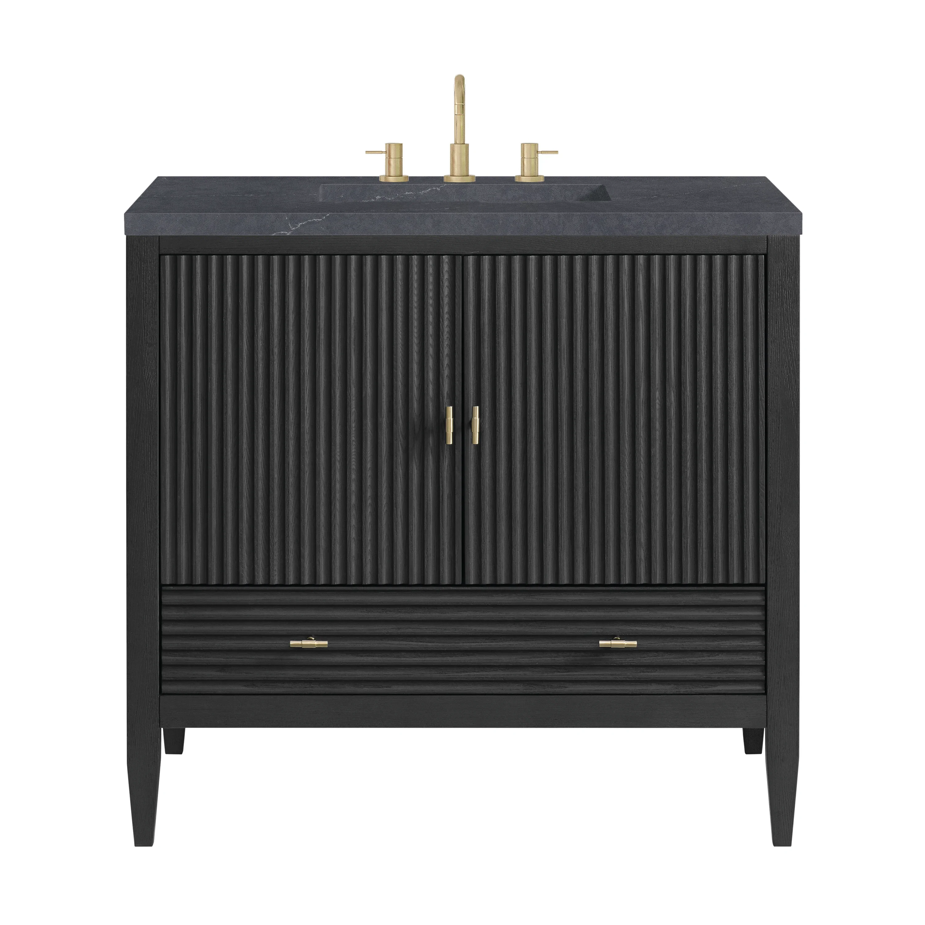 Myrrin 36" Vanity, Carbon Oak w/ 3 CM Charcoal Soapstone Silestone Top