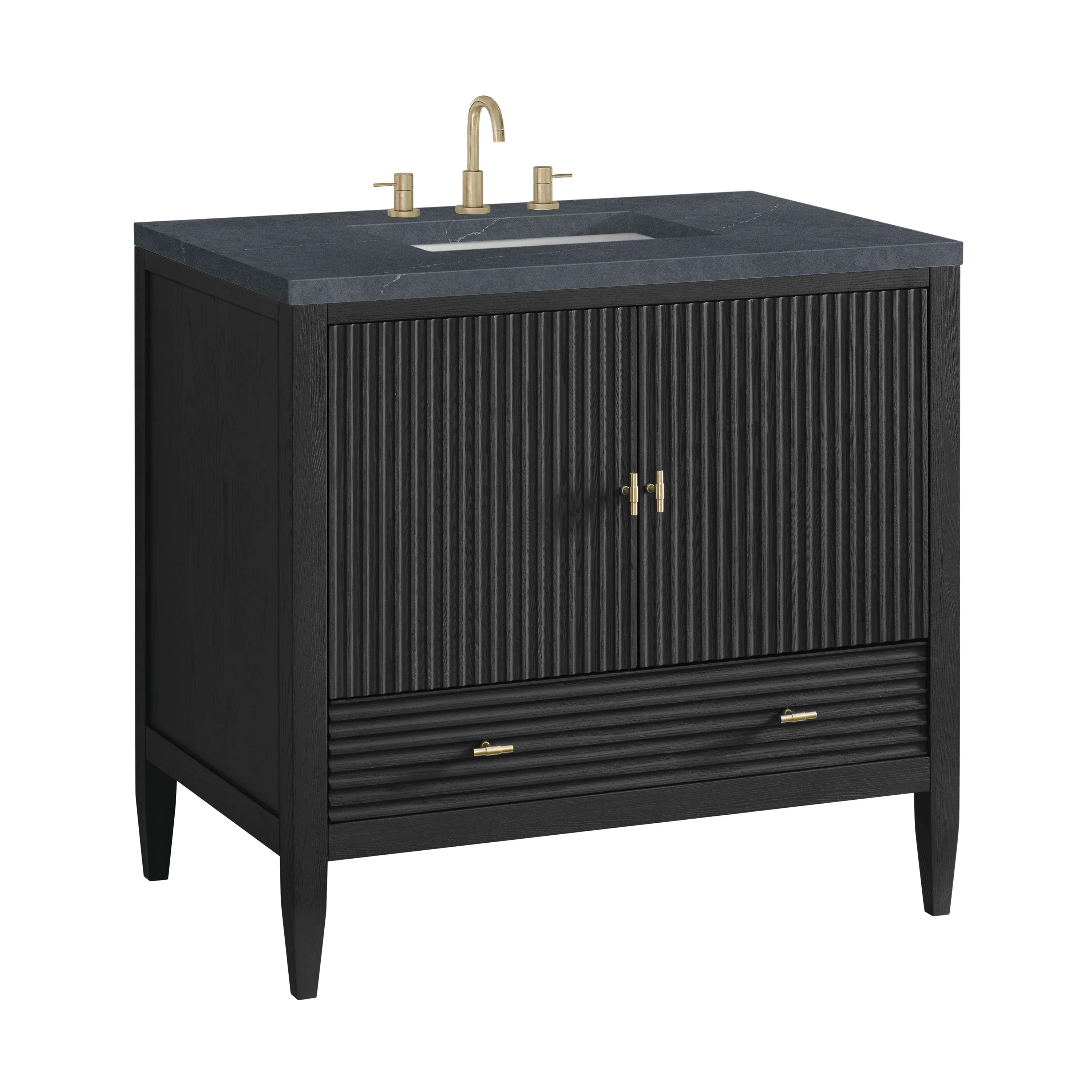 Myrrin 36" Vanity, Carbon Oak w/ 3 CM Charcoal Soapstone Silestone Top