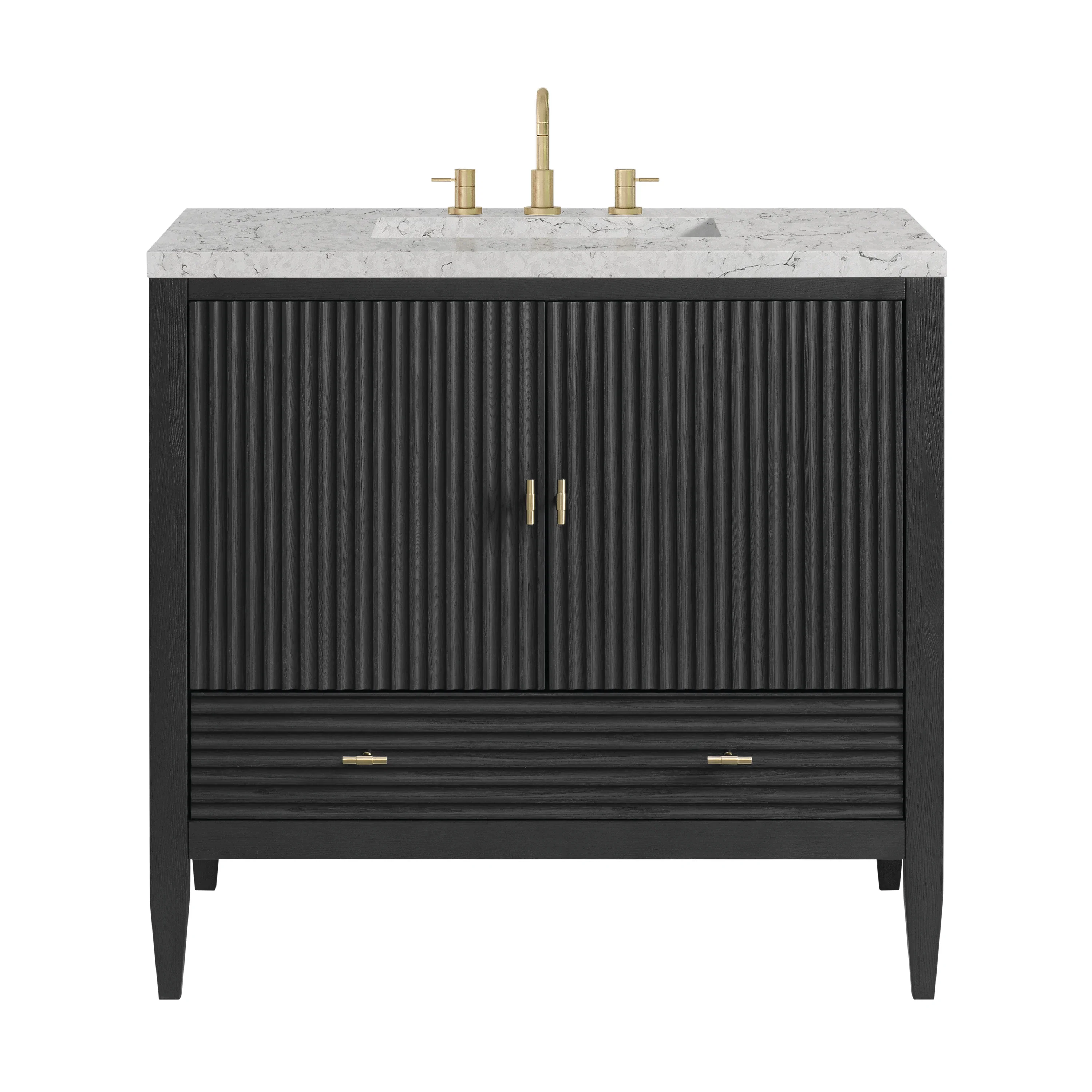 Myrrin 36" Vanity, Carbon Oak w/ 3 CM Eternal Jasmine Pearl Silestone Top