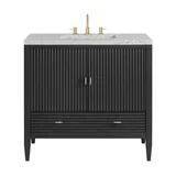 Myrrin 36" Vanity, Carbon Oak w/ 3 CM Eternal Jasmine Pearl Silestone Top