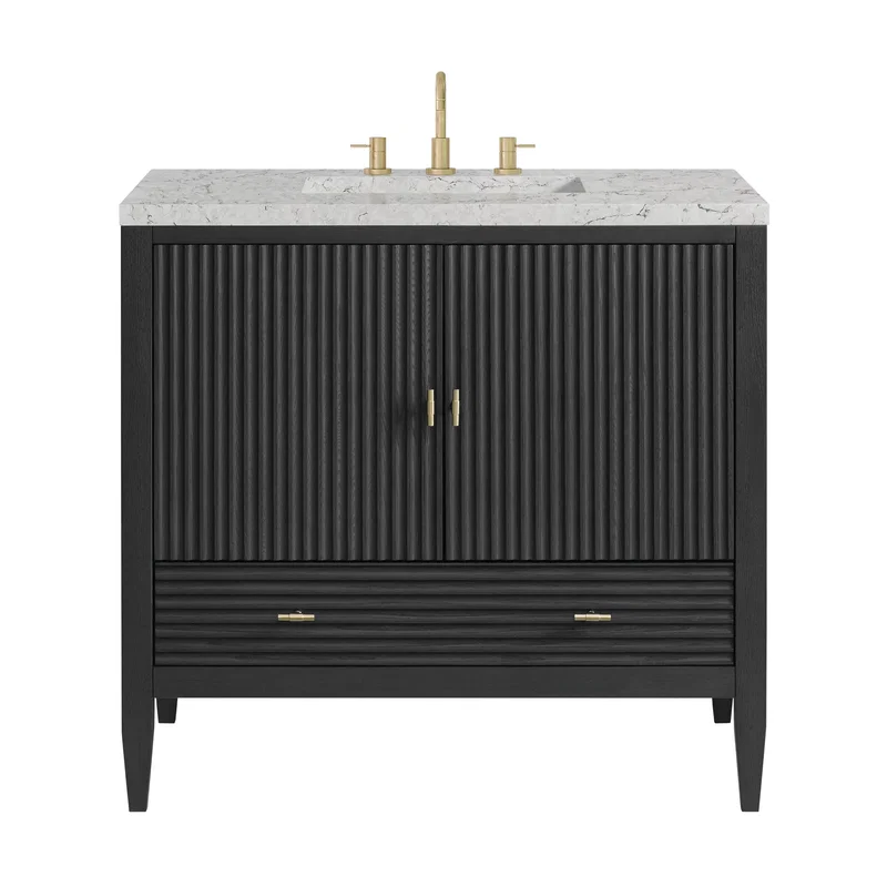 Myrrin 36" Vanity, Carbon Oak w/ 3 CM Eternal Jasmine Pearl Silestone Top