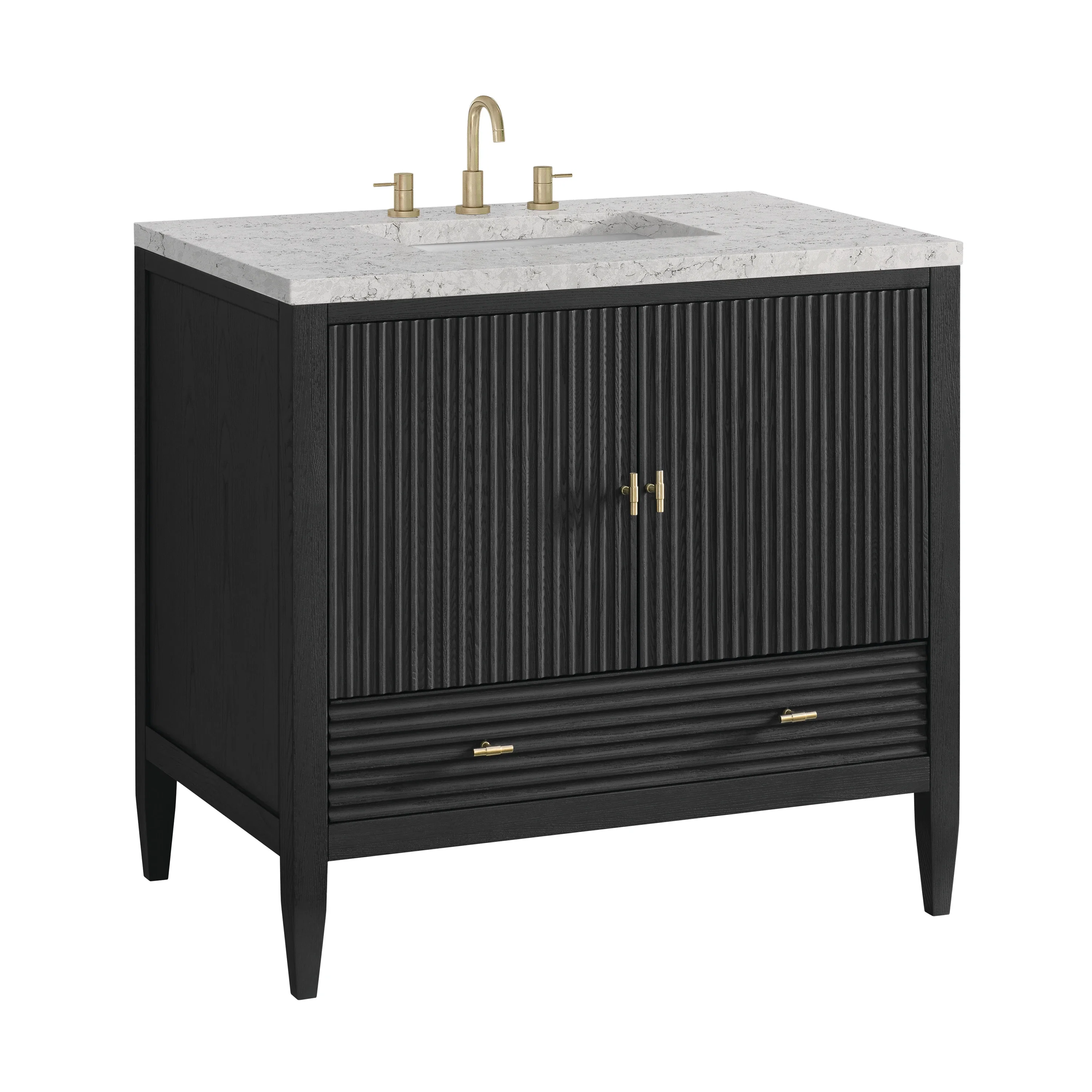 Myrrin 36" Vanity, Carbon Oak w/ 3 CM Eternal Jasmine Pearl Silestone Top