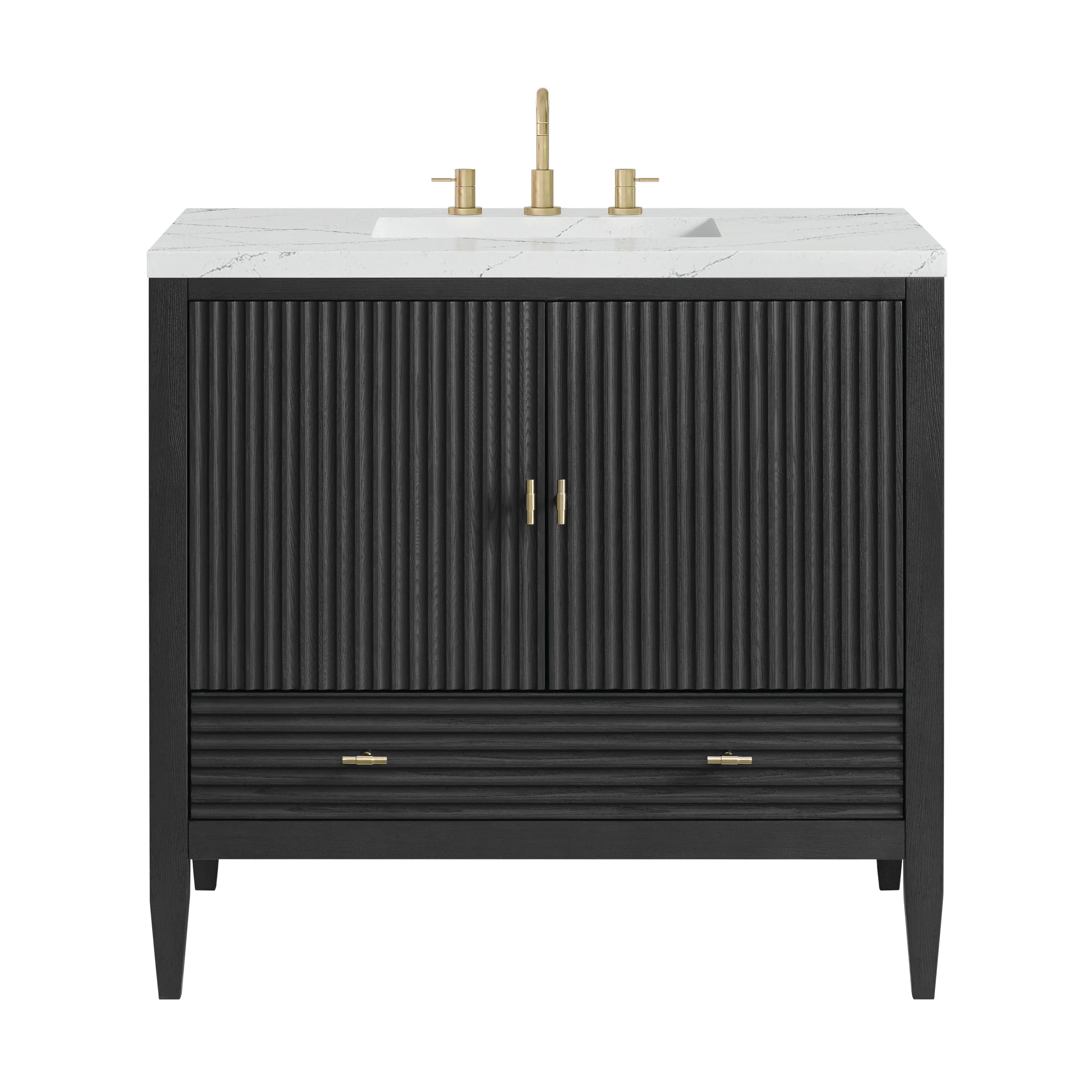 Myrrin 36" Vanity, Carbon Oak w/ 3 CM Ethereal Noctis Silestone Top