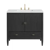 Myrrin 36" Vanity, Carbon Oak w/ 3 CM Ethereal Noctis Silestone Top