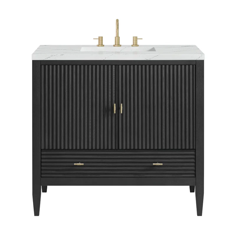 Myrrin 36" Vanity, Carbon Oak w/ 3 CM Ethereal Noctis Silestone Top