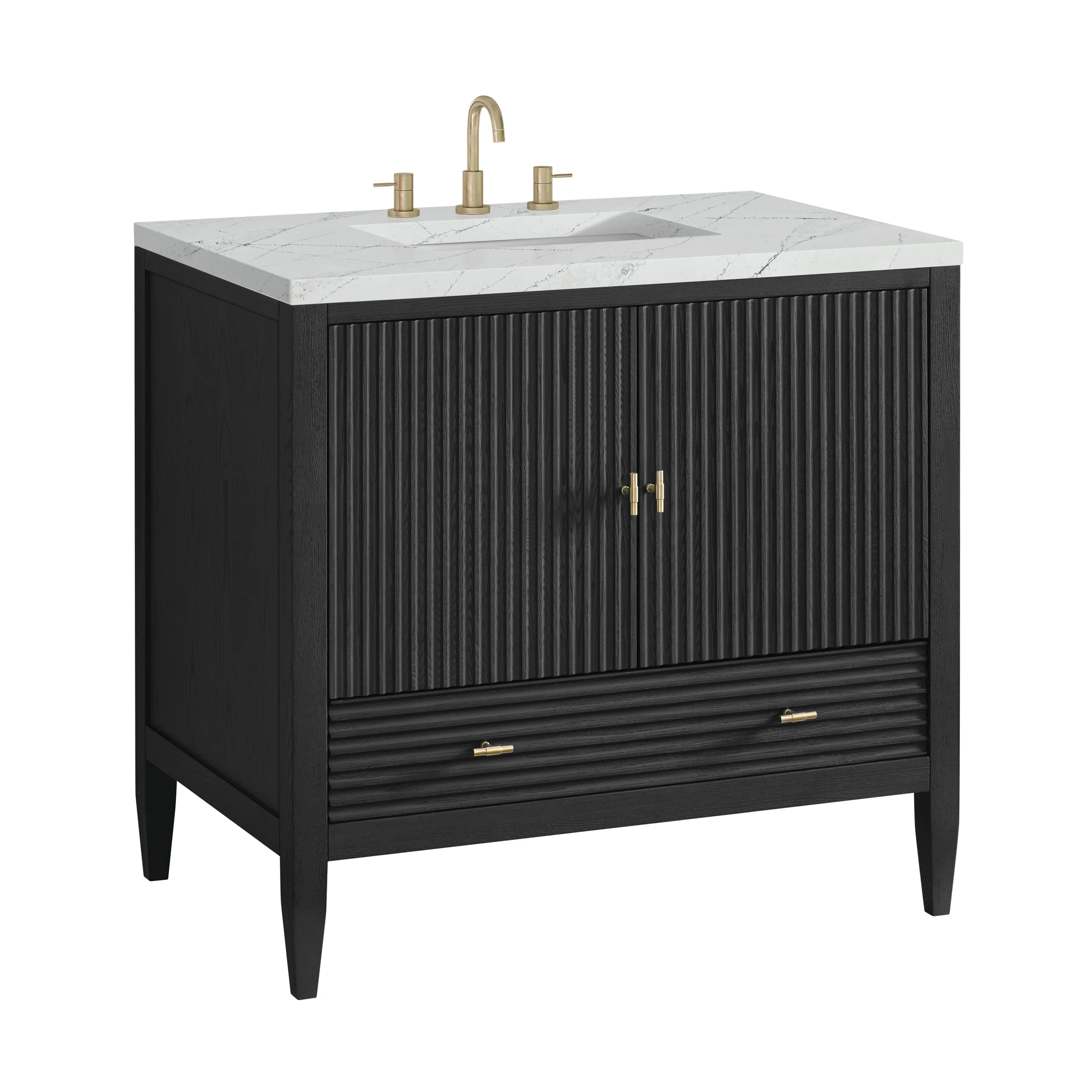 Myrrin 36" Vanity, Carbon Oak w/ 3 CM Ethereal Noctis Silestone Top