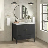 Myrrin 36" Vanity, Carbon Oak w/ 3 CM Lime Delight Silestone Top