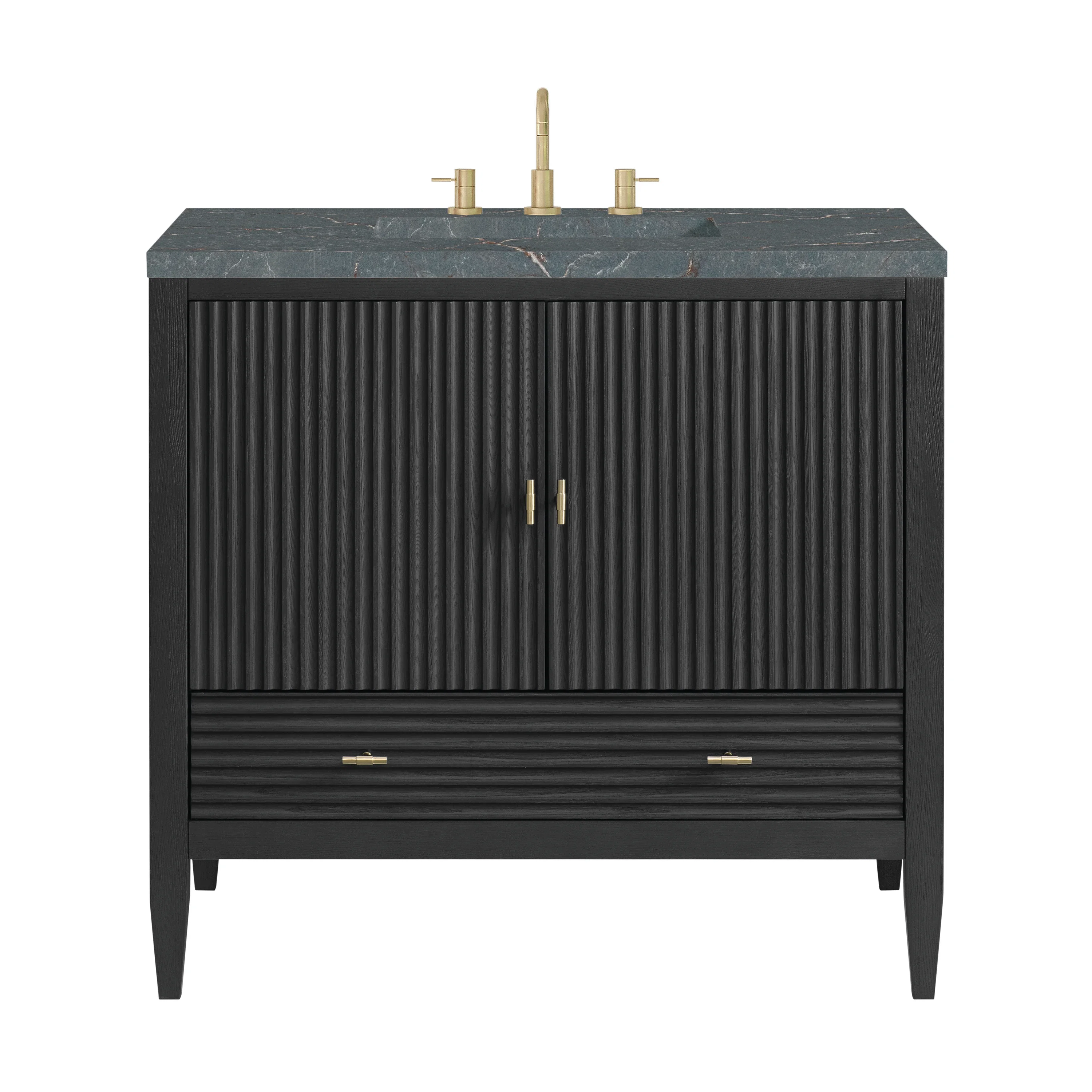 Myrrin 36" Vanity, Carbon Oak w/ 3 CM Parisien Bleu Silestone Top