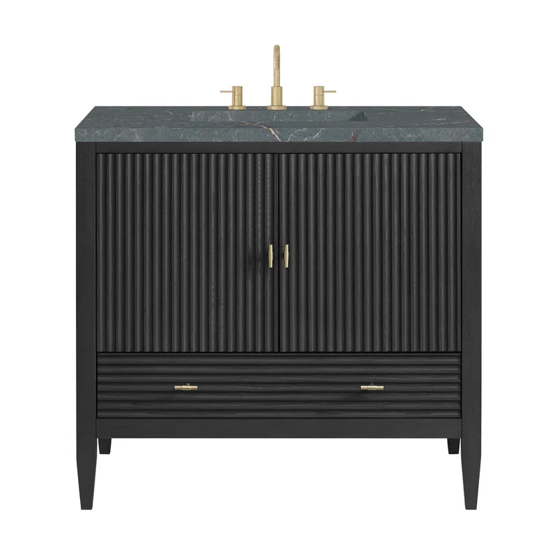 Myrrin 36" Vanity, Carbon Oak w/ 3 CM Parisien Bleu Silestone Top