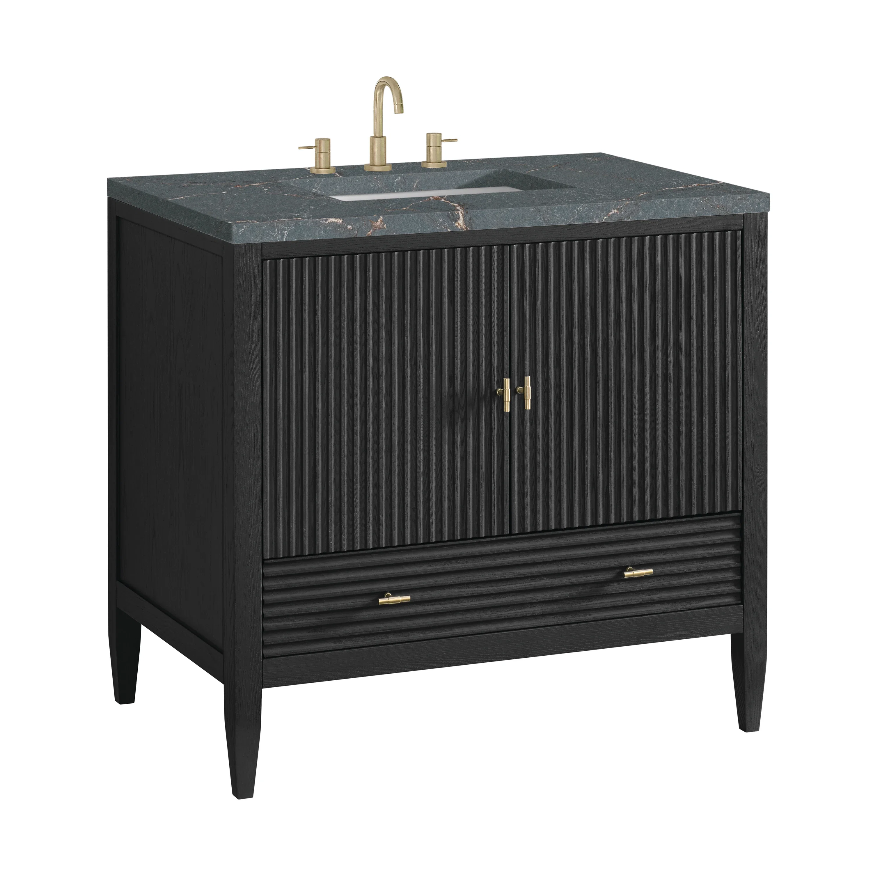 Myrrin 36" Vanity, Carbon Oak w/ 3 CM Parisien Bleu Silestone Top