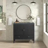 Myrrin 36" Vanity, Carbon Oak w/ 3 CM Parisien Bleu Silestone Top