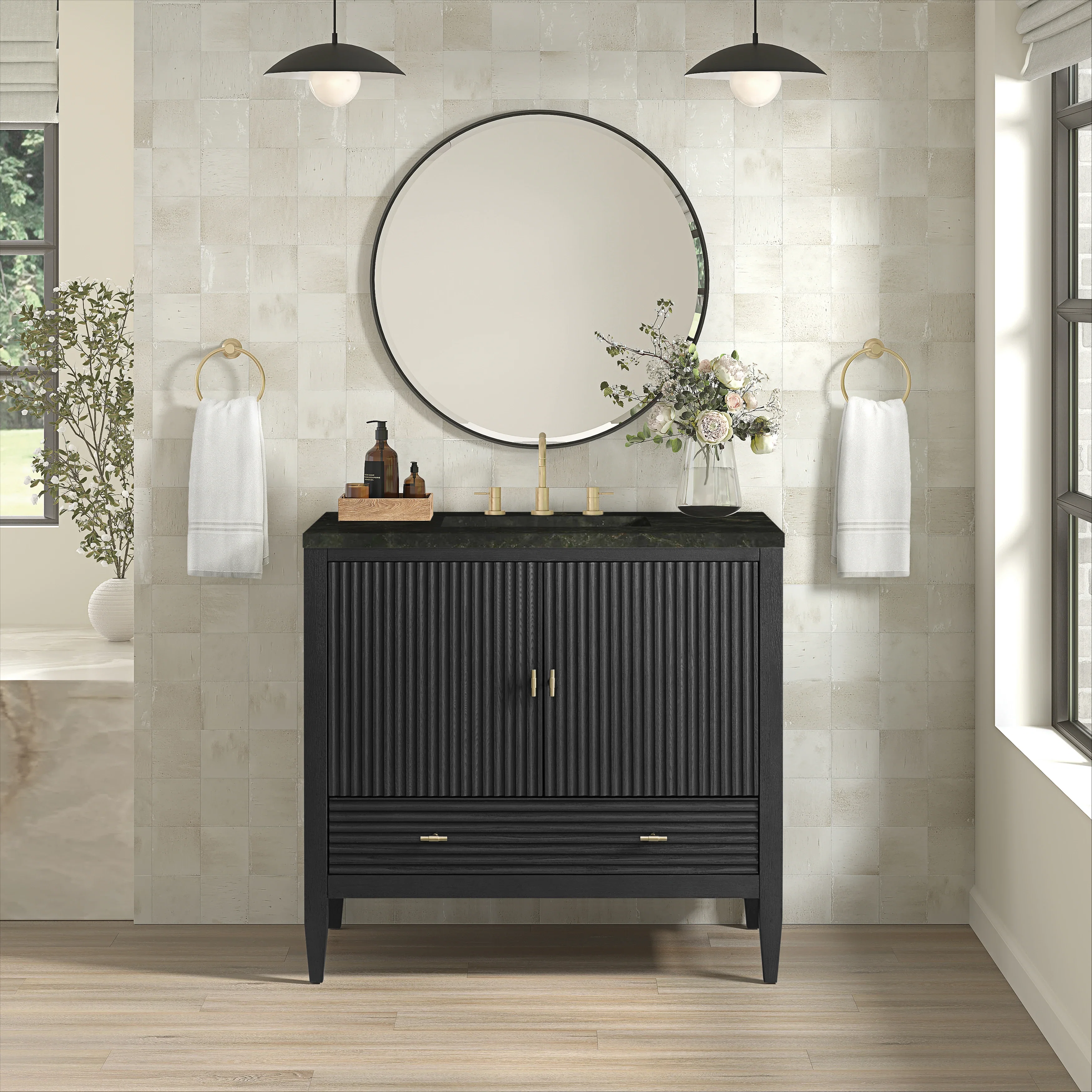 Myrrin 36" Vanity, Carbon Oak, w/ 3 CM Phantome Eclos Top