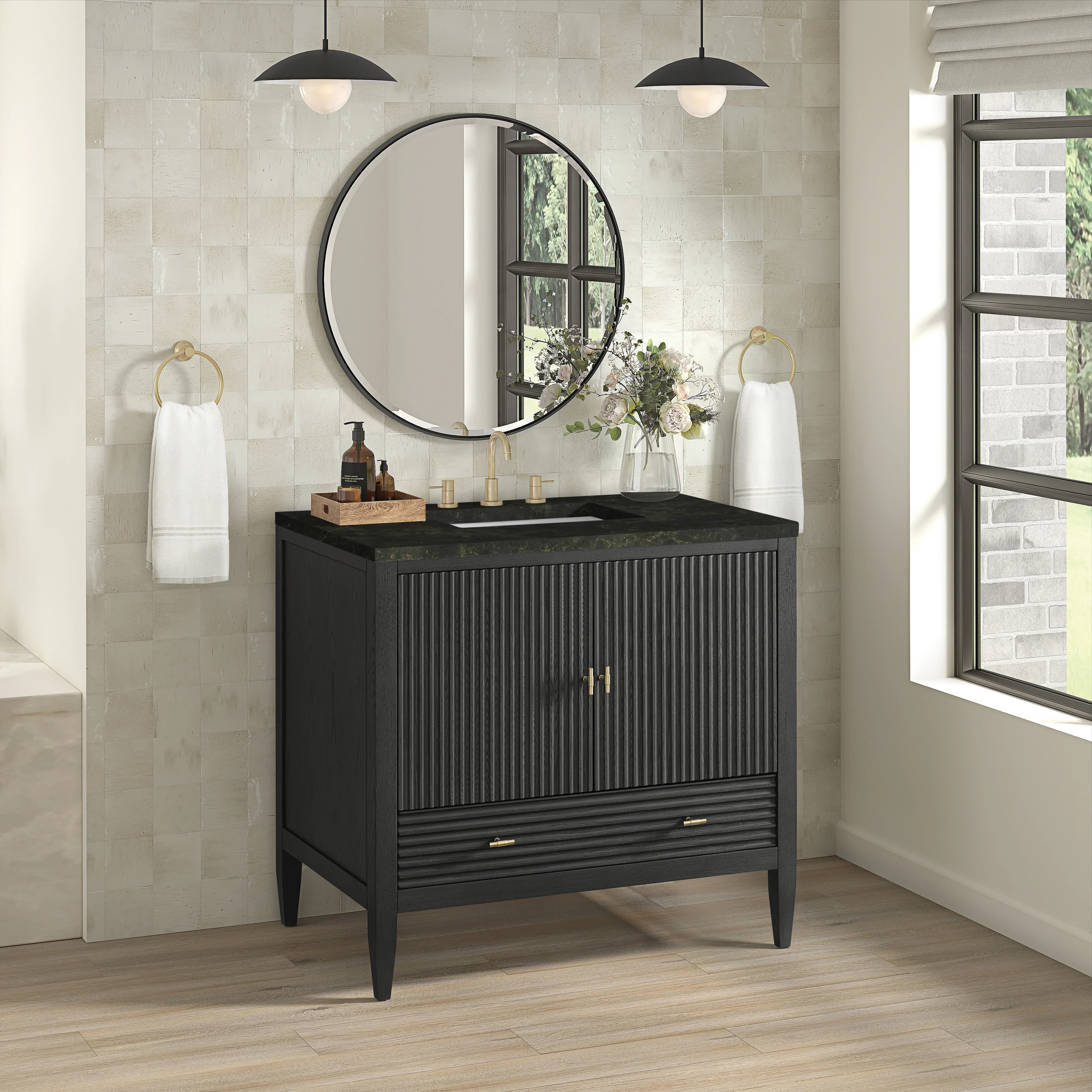 Myrrin 36" Vanity, Carbon Oak, w/ 3 CM Phantome Eclos Top