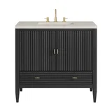 Myrrin 36" Vanity, Carbon Oak, w/ 3 CM Siberian Silestone Top