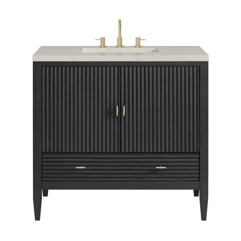 Myrrin 36" Vanity, Carbon Oak, w/ 3 CM Siberian Silestone Top