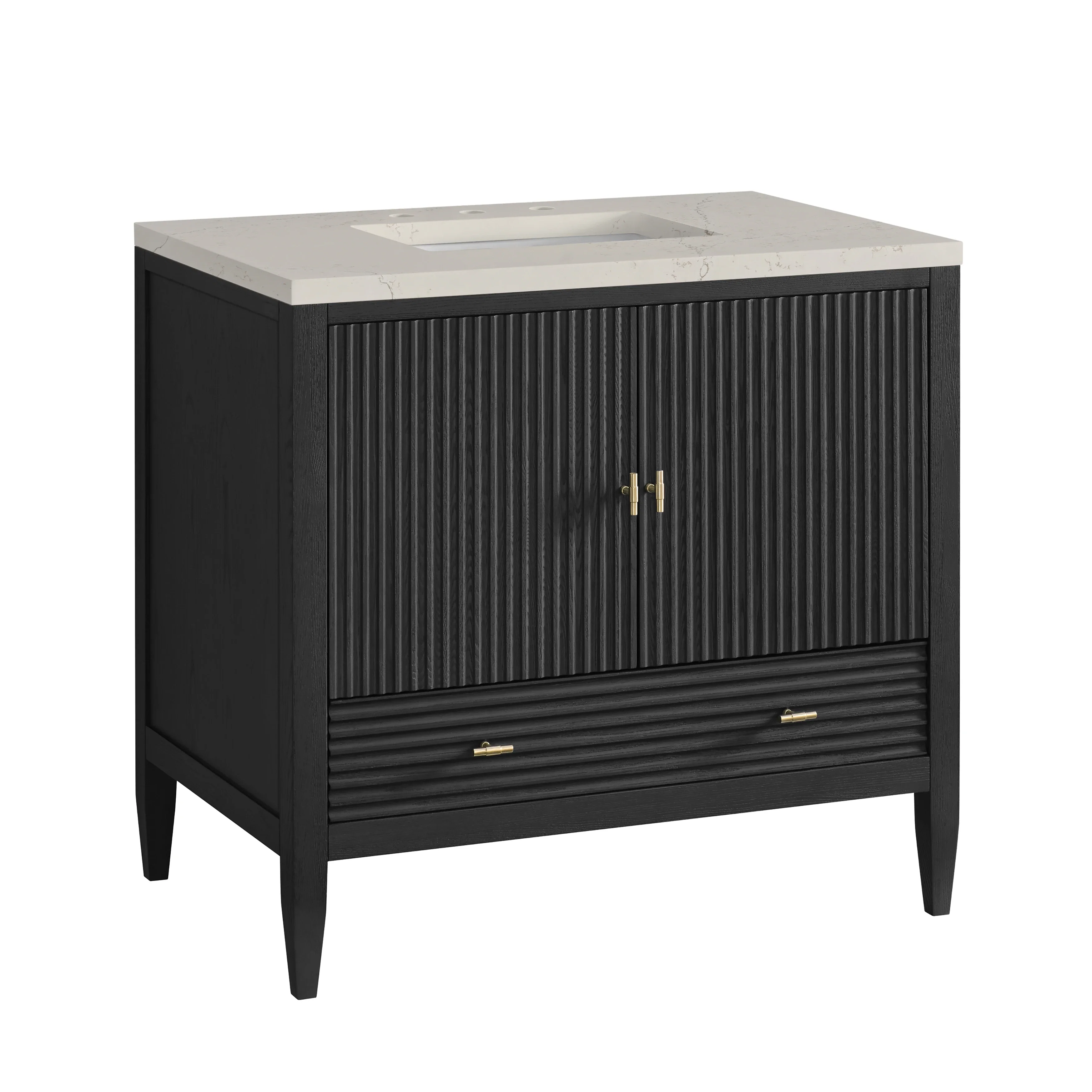 Myrrin 36" Vanity, Carbon Oak, w/ 3 CM Siberian Silestone Top