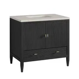 Myrrin 36" Vanity, Carbon Oak, w/ 3 CM Siberian Silestone Top