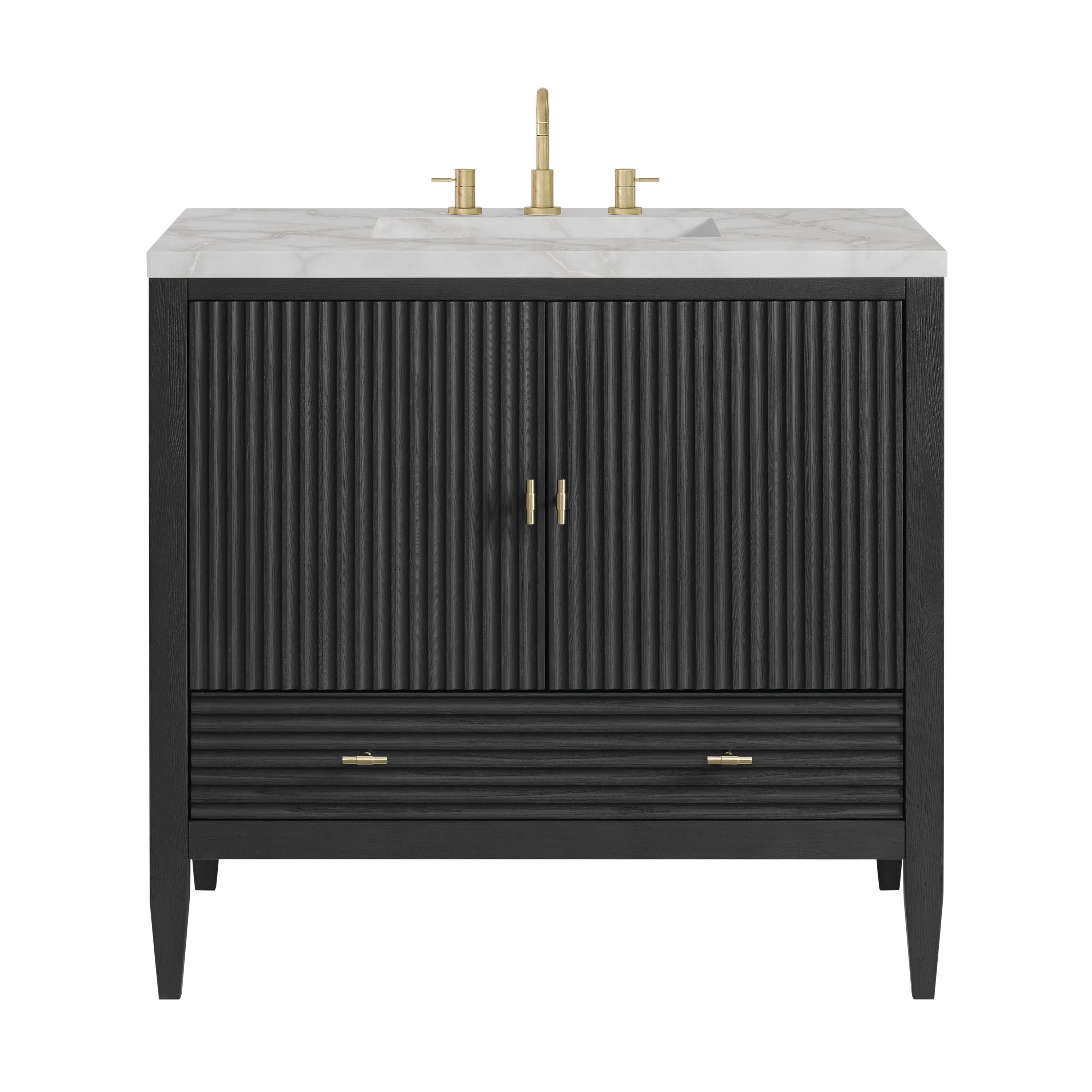 Myrrin 36" Vanity, Carbon Oak w/ 3 CM Victorian Silver Silestone Top