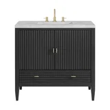 Myrrin 36" Vanity, Carbon Oak w/ 3 CM Victorian Silver Silestone Top