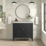 Myrrin 36" Vanity, Carbon Oak w/ 3 CM Victorian Silver Silestone Top